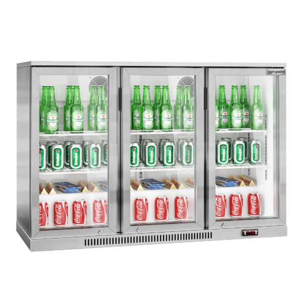 Réfrigérateur bar - 1330mm - 320 litres - avec 3 portes battantes en verre - inox