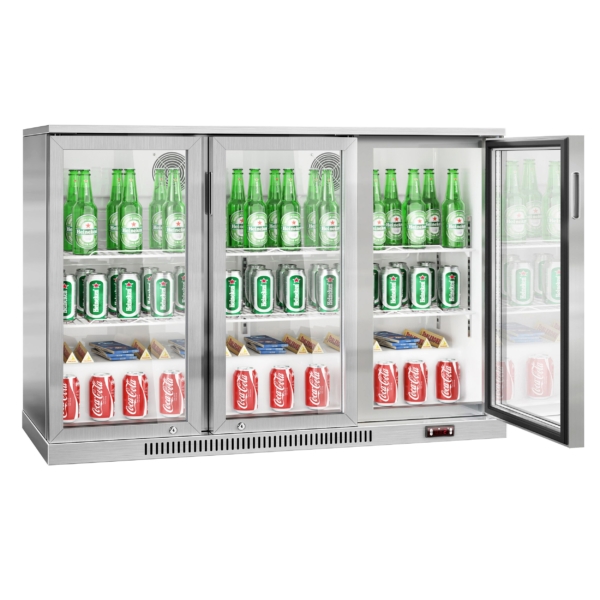 Réfrigérateur bar - 1330mm - 320 litres - avec 3 portes battantes en verre - inox