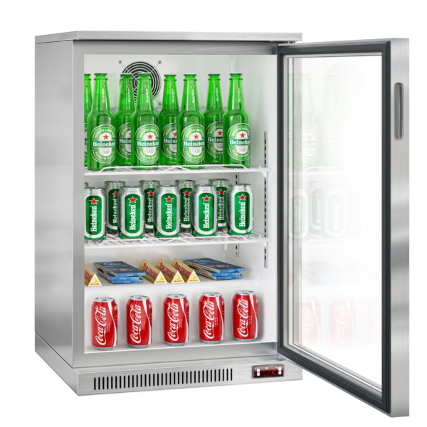 Réfrigérateur bar - 600mm - 130 litres - avec 1 porte battante en verre - inox