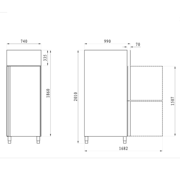 Congélateur pour boulangerie en acier inoxydable PREMIUM - EN 60x80 - 600 Litres - 1 porte