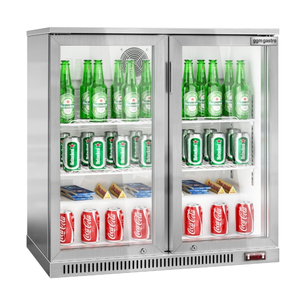 Réfrigérateur bar - 900mm - 220 litres - avec 2 portes battantes en verre - Inox