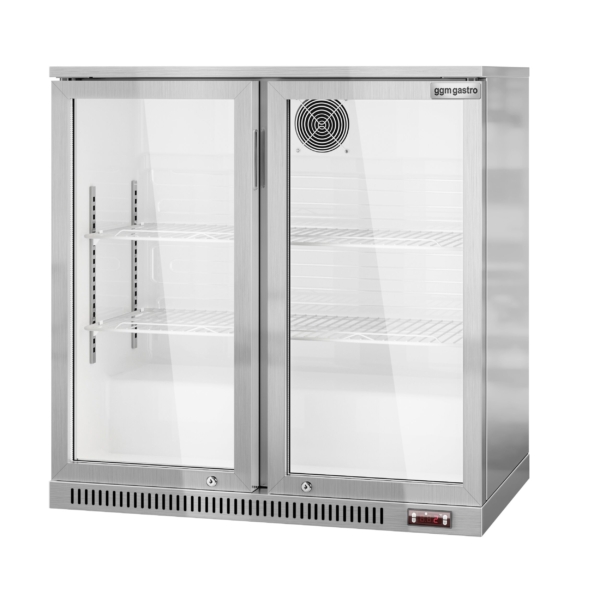 Réfrigérateur bar - 900mm - 220 litres - avec 2 portes battantes en verre - Inox