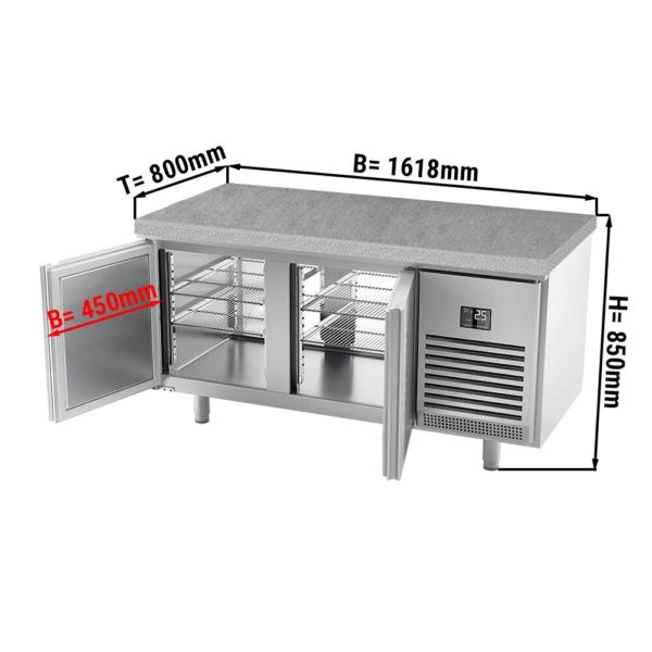 Table réfrigérée de boulangerie Premium PLUS - 1618x800mm - avec passe-plat & dessus en granit