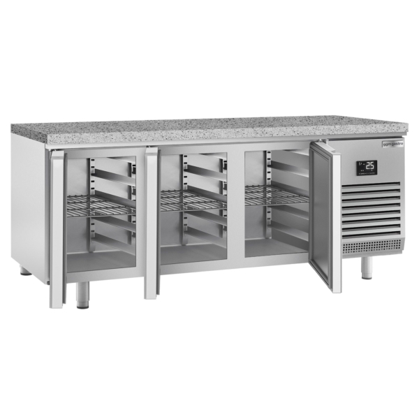 Table réfrigérée de boulangerie Premium PLUS - 2185x800mm - avec 3 portes & plan de travail en granit