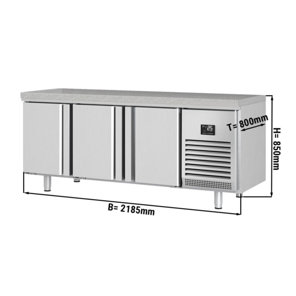 Table réfrigérée de boulangerie Premium PLUS - 2185x800mm - avec 3 portes & plan de travail en granit