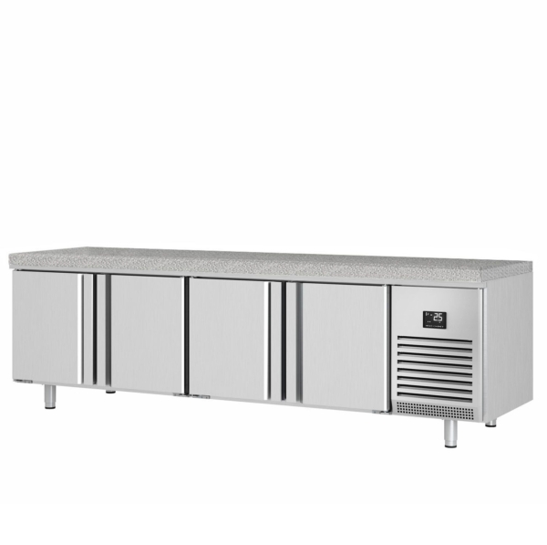 Table réfrigérée de boulangerie Premium PLUS - 2752x800mm - 4 portes & plan de travail en granit