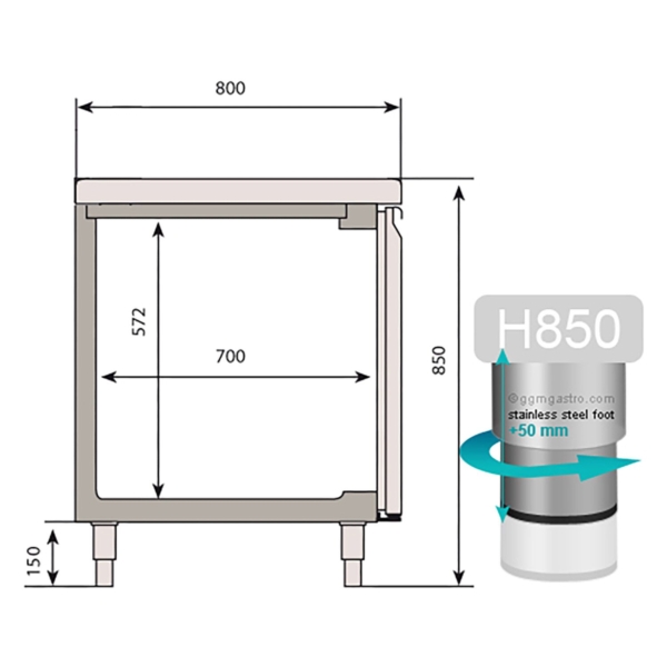 Table réfrigérée de boulangerie Premium PLUS - 2185x800mm - avec passe-plat & plan de travail en granit