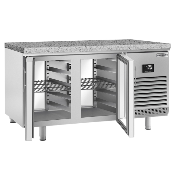 Table réfrigérée de boulangerie Premium PLUS - 1618x800mm - avec passe-plat & plan de travail en granit