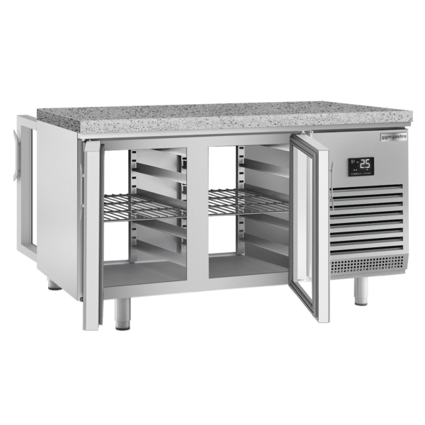 Table réfrigérée de boulangerie Premium PLUS - 1618x800mm - avec passe-plat & plan de travail en granit