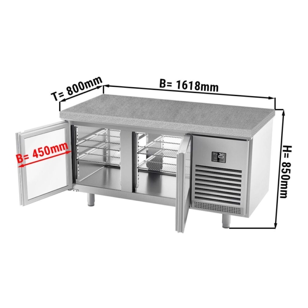 Table réfrigérée de boulangerie Premium PLUS - 1618x800mm - avec passe-plat & plan de travail en granit