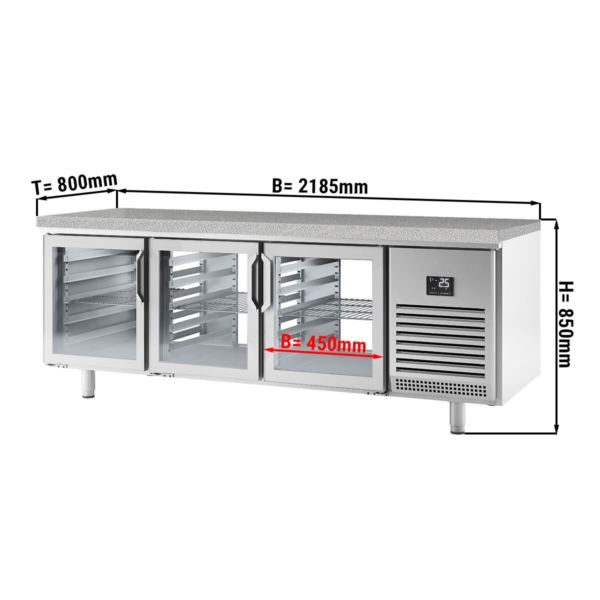 Table réfrigérée de boulangerie Premium PLUS - 2185x800mm - avec passe-plat & plan de travail en granit