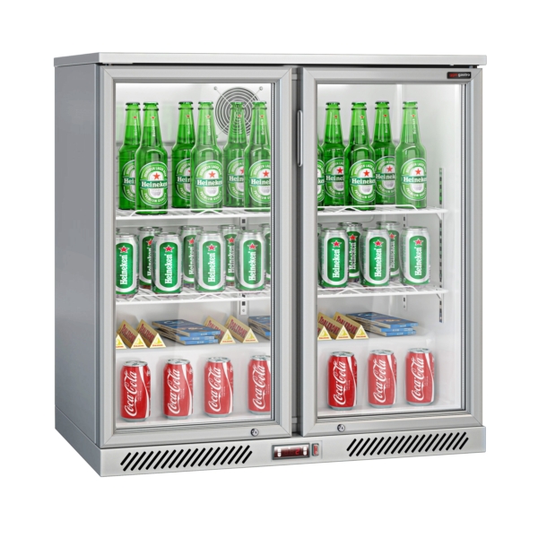 Réfrigérateur bar - 900mm - 220 litres - avec 2 portes battantes en verre - Gris