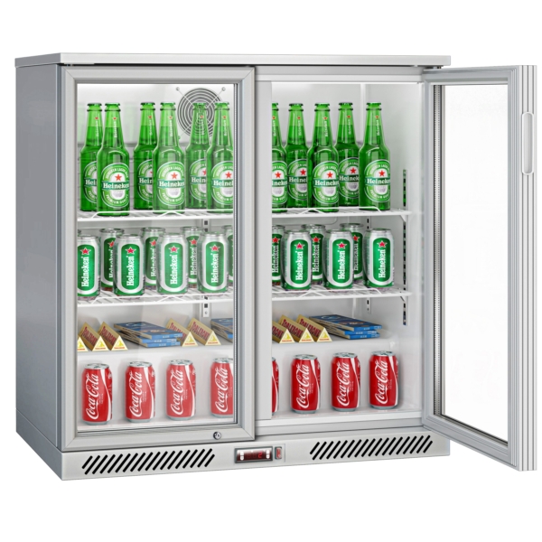 Réfrigérateur bar - 900mm - 220 litres - avec 2 portes battantes en verre - Gris