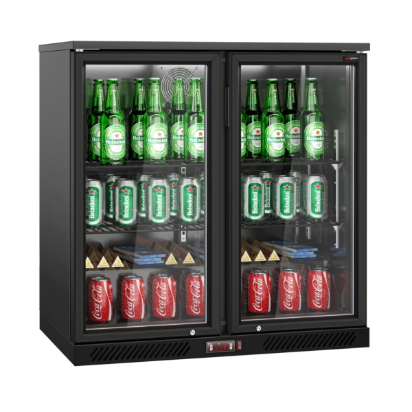 Réfrigérateur bar - 900mm - 220 litres - avec 2 portes battantes en verre - Extérieur & Intérieur Noir