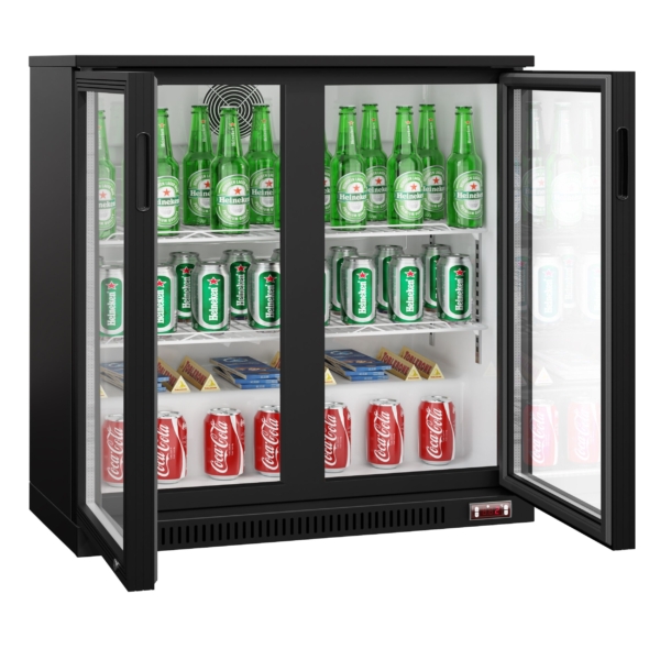 Réfrigérateur bar - 900mm - 220 litres - avec 2 portes battantes en verre - Noir