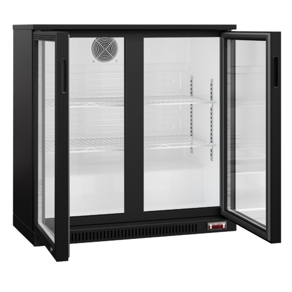 Réfrigérateur bar - 900mm - 220 litres - avec 2 portes battantes en verre - Noir