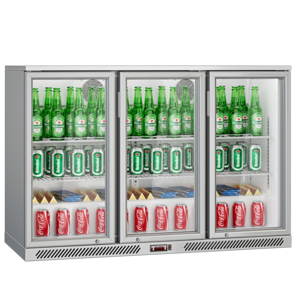 Réfrigérateur bar - 1330mm - 320 litres - avec 3 portes battantes en verre - Gris