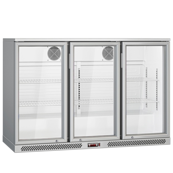 Réfrigérateur bar - 1330mm - 320 litres - avec 3 portes battantes en verre - Gris