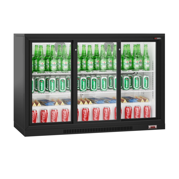 Réfrigérateur bar - 1330mm - 320 litres - avec 3 portes coulissantes en verre - Noir