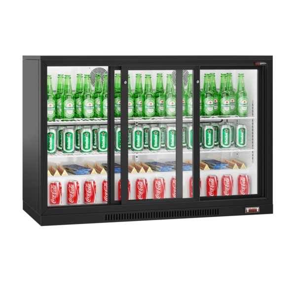 Réfrigérateur bar - 1330mm - 320 litres - avec 3 portes coulissantes en verre - Noir