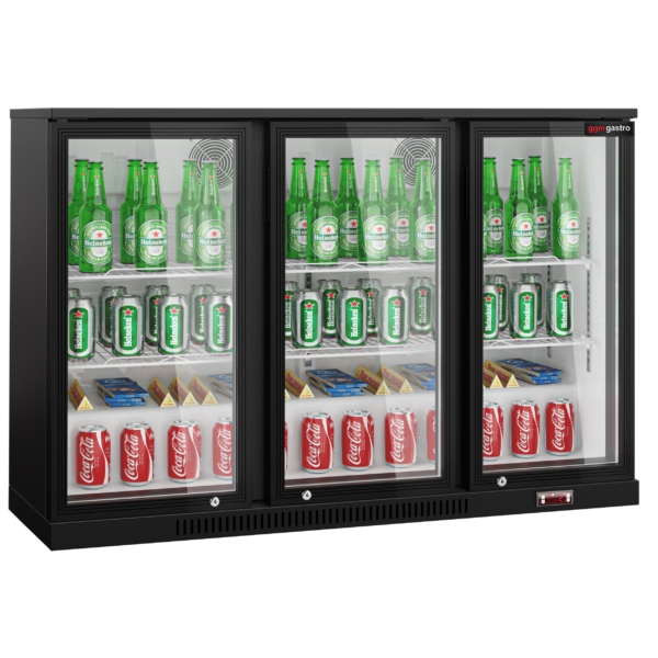 Réfrigérateur bar - 1330mm - 320 litres - avec 3 portes battantes en verre - Noir