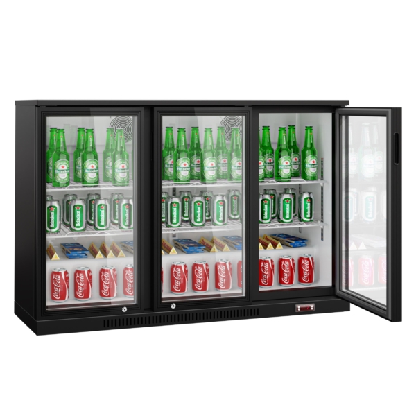 Réfrigérateur bar - 1330mm - 320 litres - avec 3 portes battantes en verre - Noir