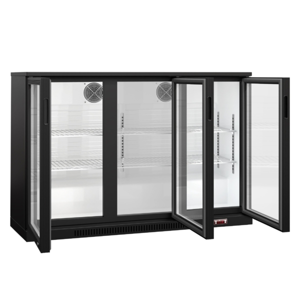 Réfrigérateur bar - 1330mm - 320 litres - avec 3 portes battantes en verre - Noir