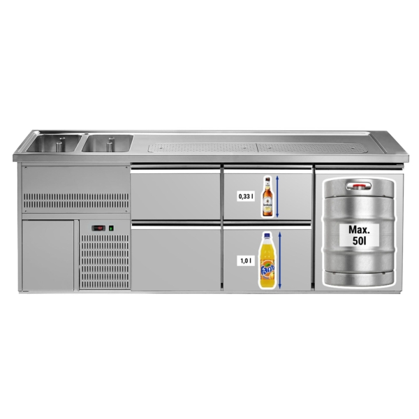 Comptoir à bière Premium PLUS - 2500x700mm - 1 porte & 4 tiroirs