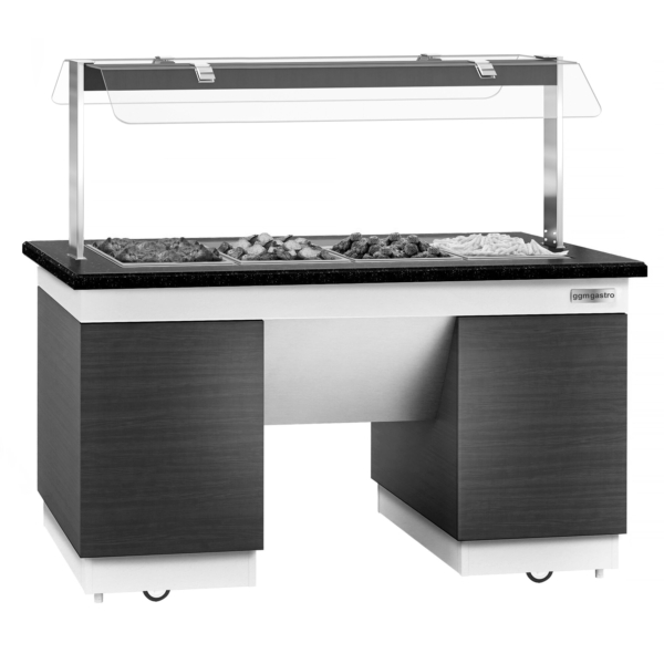 Comptoir buffet DUBLIN - 1600mm - avec bain-marie & roulettes - pour 4x GN 1/1