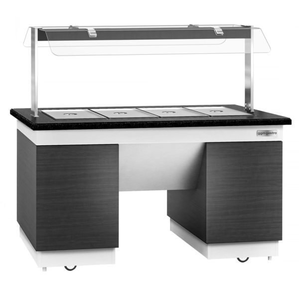 Comptoir buffet DUBLIN - 1600mm - avec bain-marie & roulettes - pour 4x GN 1/1