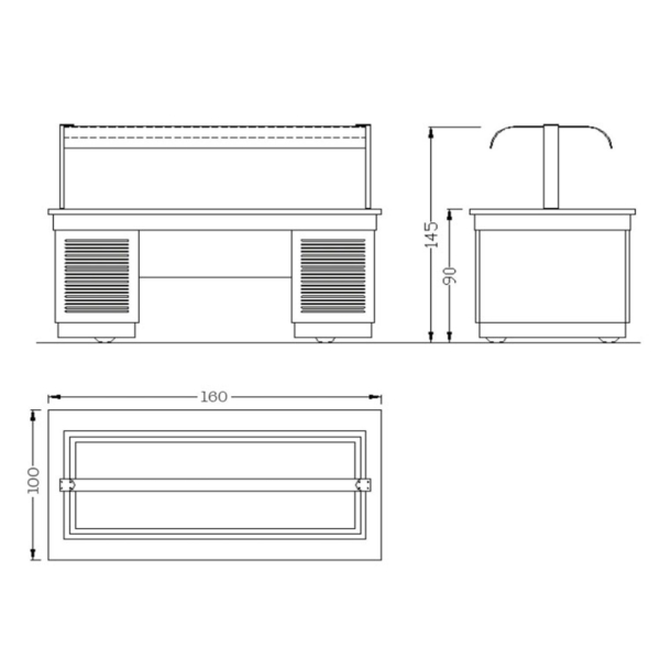 Comptoir buffet DUBLIN - 1600mm - avec bain-marie & roulettes - pour 4x GN 1/1