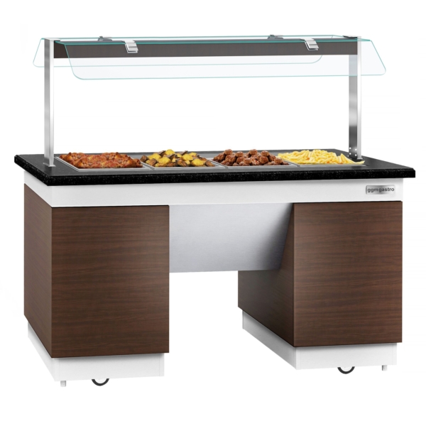 Comptoir buffet DUBLIN - 2000mm - avec bain-marie & roulettes - pour 5x GN 1/2