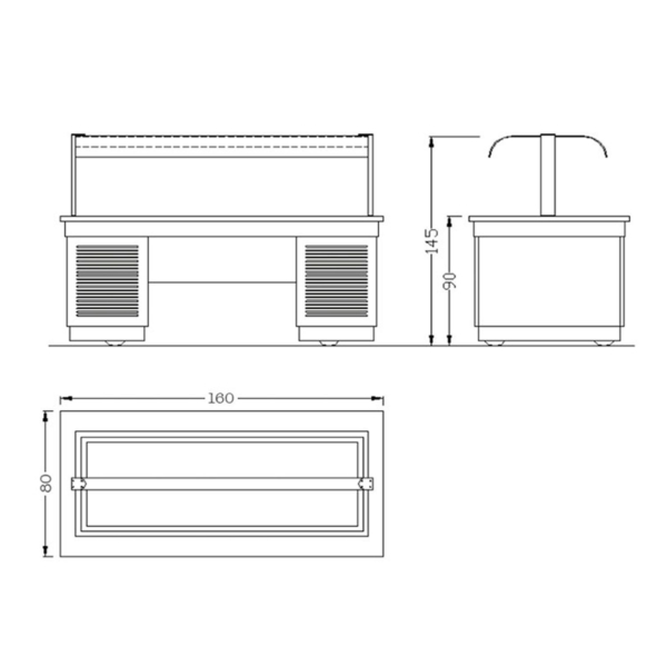 Comptoir buffet chaud DUBLIN - 1600mm - avec bain-marie & roulettes - pour 4x GN 1/1