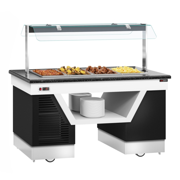 Comptoir buffet chaud BELFAST - 1600mm - avec bain-marie & roulettes - pour 4x GN 1/1