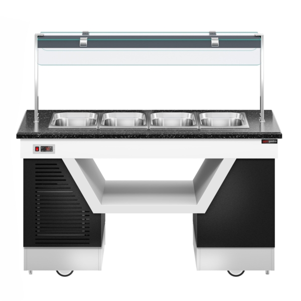 Comptoir buffet chaud BELFAST - 1600mm - avec bain-marie & roulettes - pour 4x GN 1/1