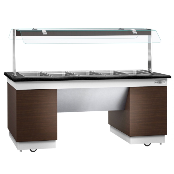 Comptoir buffet DUBLIN - 2000mm - avec bain-marie & roulettes - pour 5x GN 1/2