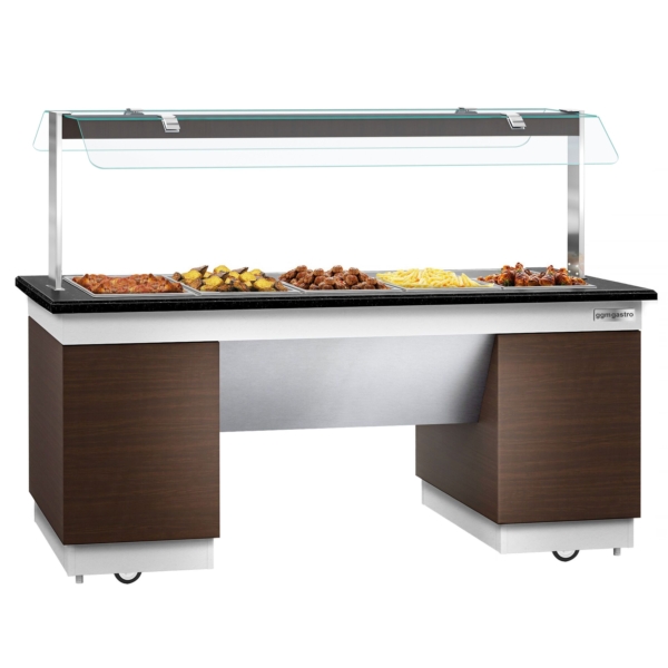 Comptoir buffet DUBLIN - 2000mm - avec bain-marie & roulettes - pour 5x GN 1/1