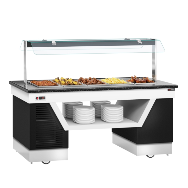 Comptoir buffet chaud BELFAST - 2000mm - avec bain-marie & roulettes - pour 5x GN 1/1