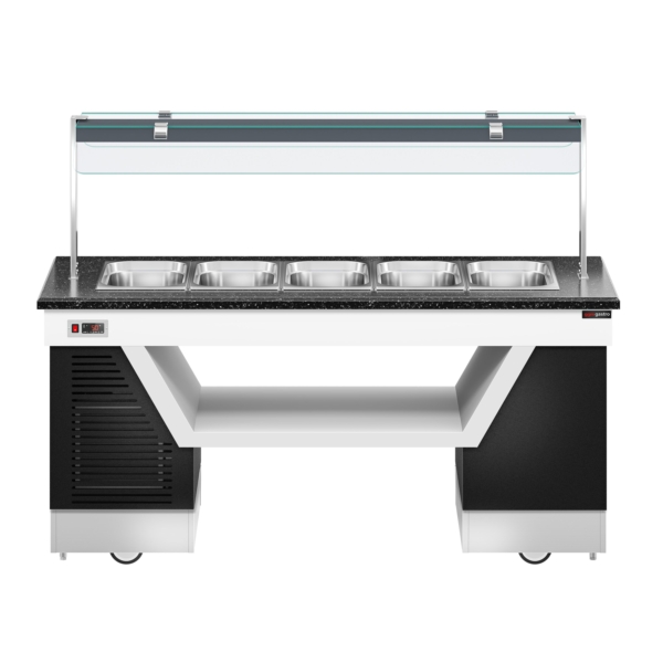 Comptoir buffet chaud BELFAST - 2000mm - avec bain-marie & roulettes - pour 5x GN 1/1