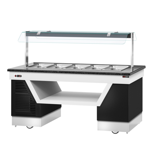 Comptoir buffet chaud BELFAST - 2000mm - avec bain-marie & roulettes - pour 5x GN 1/1