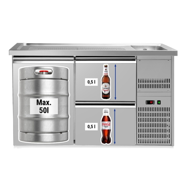 Comptoir à bière Premium PLUS - 1550x700mm - 1 porte & 2 tiroirs