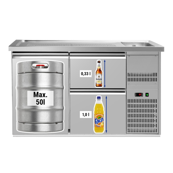 Comptoir à bière Premium PLUS - 1550x700mm - 1 porte & 2 tiroirs