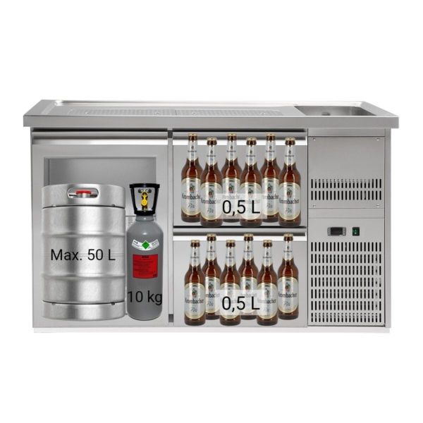 Comptoir à bière Premium PLUS - 1550x700mm - 1 porte vitrée & 2 tiroirs