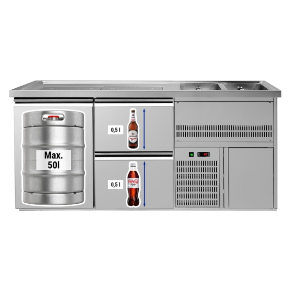 Comptoir à bière Premium PLUS - 1950x700mm - 1 porte & 2 tiroirs