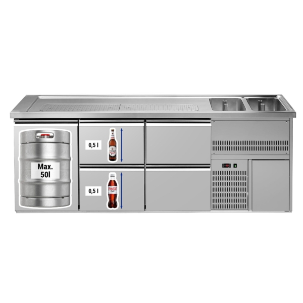 Comptoir à bière Premium PLUS - 2500x700mm - 1 porte & 4 tiroirs