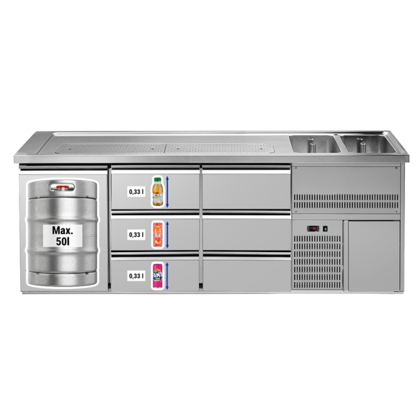 Comptoir à bière Premium PLUS - 2500x700mm - 1 porte & 6 tiroirs