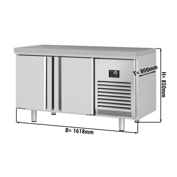 Table de congélation pour boulangerie Premium PLUS - 1618x800mm - avec 2 portes & Plan de travail en granit