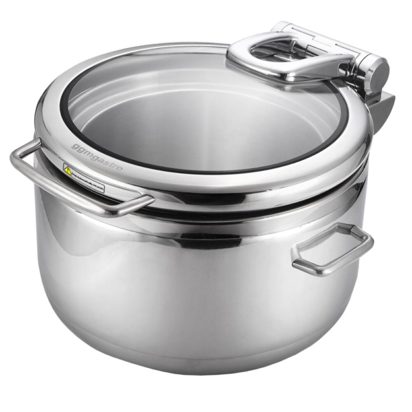 Bain-marie en acier inoxydable - 8,9 litres - rond - avec couvercle en verre à fermeture douce