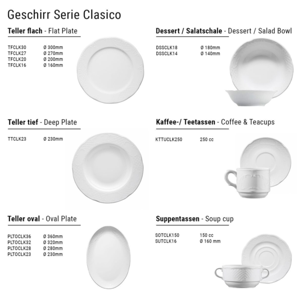 (24 pièces) CLASSICO - Café/ Tasse à Thé - 250 cc - Incls. Soucoupe