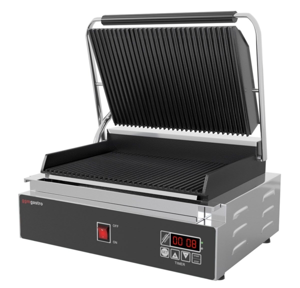 Grill de contact - 2,2 kW - Digital - Rainuré en haut et en bas - Surface de cuisson : 350x240mm